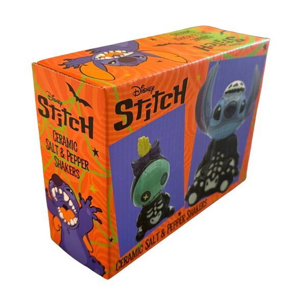 Disney Halloween Stitch &‎ Scrump Skeleton Ceramic Salt & Pepper Shaker Set: New - Picture 4 of 7